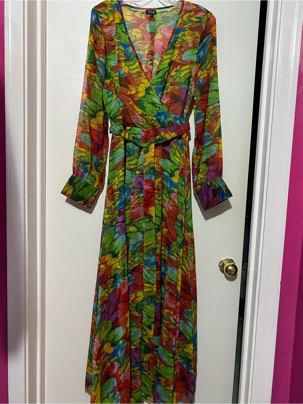 Lightweight Green Multicolor Leaf-Print Maxi Dress